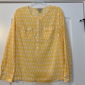 Loft Yellow & White w/ Buttons, 2 Pockets, Long Sleeve Blouse, S